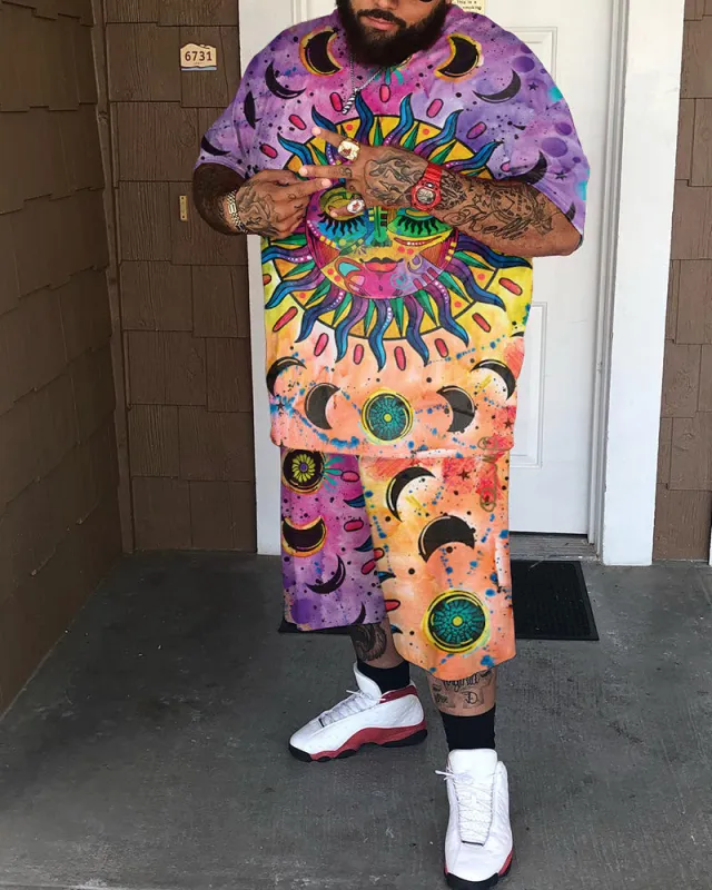 Men's Tie Dye Sun Tarot Plus Size Two-piece Set sold by Biggmans
