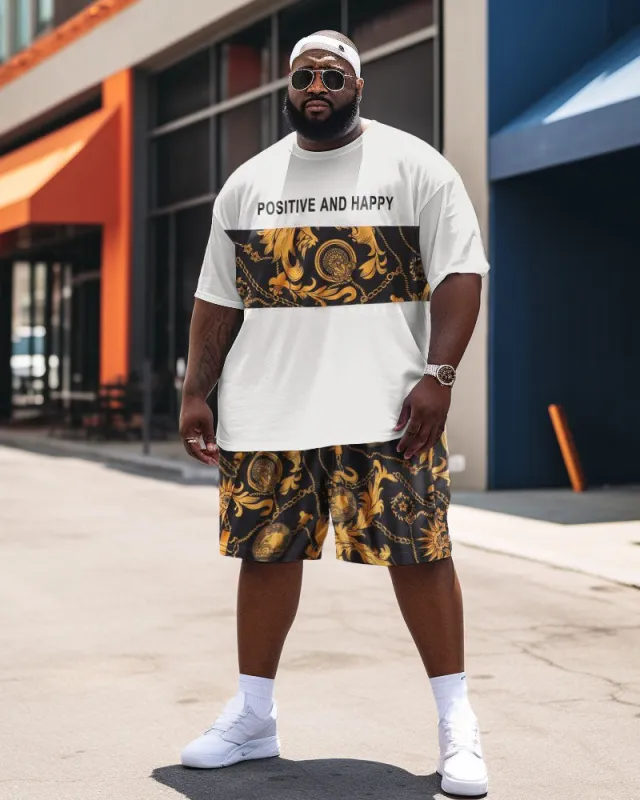 Men's Large Size Street Cartoon Positive And Happy Graffiti Short Sleeve Shorts Set sold by Biggmans