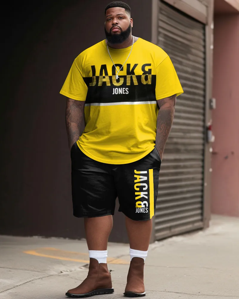 Men's Large Size Simple Letter Stitching Sports Style T-shirt & Shorts Set sold by Biggmans