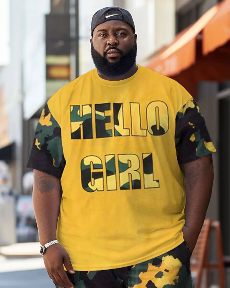 Men's Plus Size Street Hello Girl Color Block Graffiti Short Sleeve Shorts Set sold by Biggmans product image thumbnail 2
