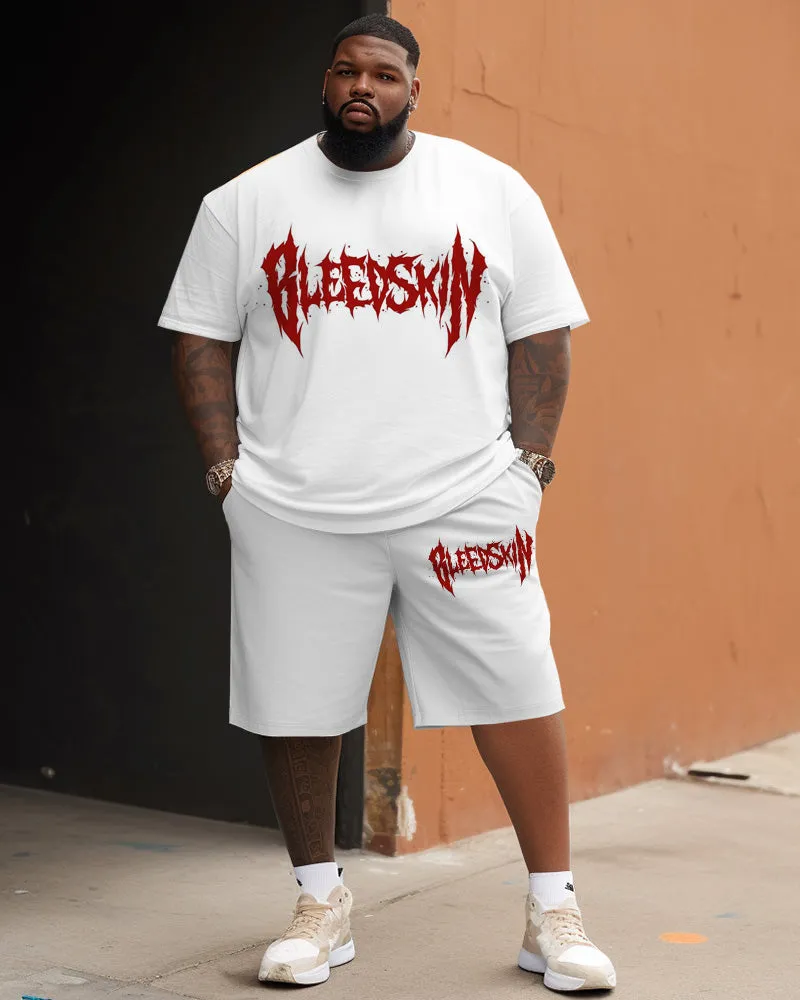 Men's Large Size Street Cartoon Bleedskin Letter Graffiti Short Sleeve Shorts Suit sold by Biggmans