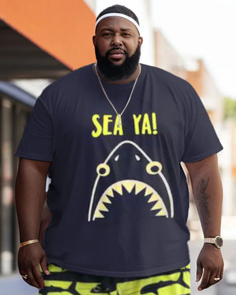 Men's Plus Size Street Sea Ya! Shark Color Block Graffiti Short Sleeve Shorts Set sold by Biggmans product image thumbnail 2