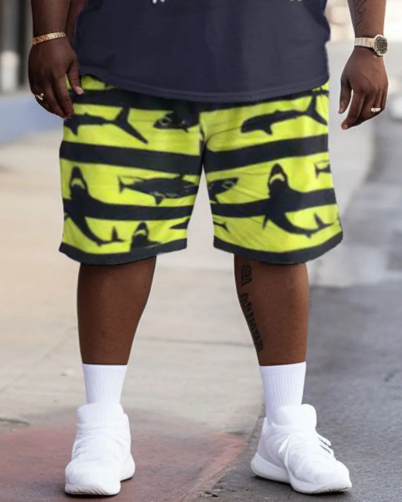 Men's Plus Size Street Sea Ya! Shark Color Block Graffiti Short Sleeve Shorts Set sold by Biggmans product image thumbnail 3