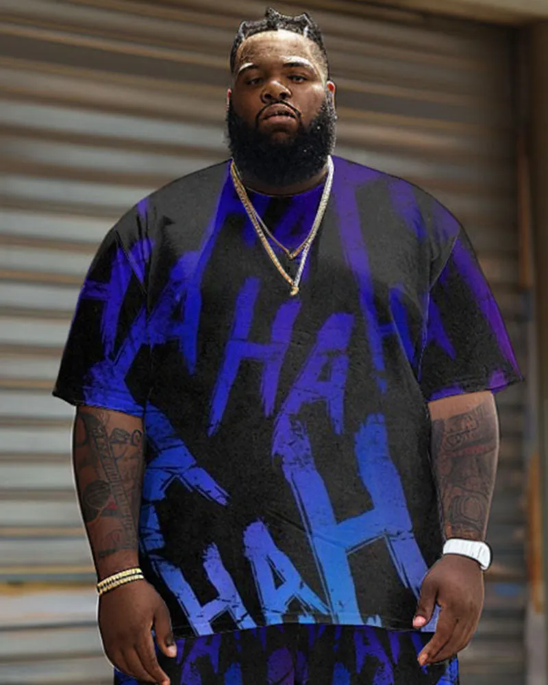 Men's Plus Size Casual Gradient HA Letter Print T-Shirt Shorts Suit sold by Biggmans product image thumbnail 3