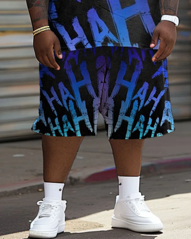 Men's Plus Size Casual Gradient HA Letter Print T-Shirt Shorts Suit sold by Biggmans product image thumbnail 4