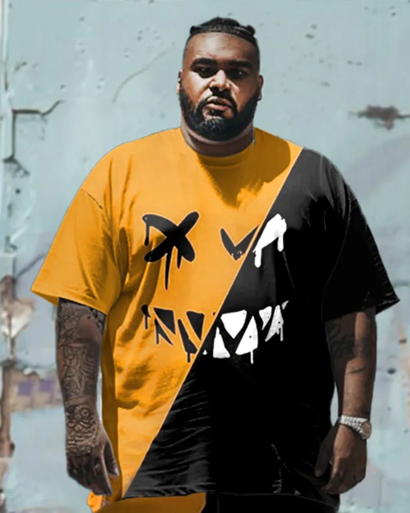 Printed Men's Plus Size Simple Color Matching Smiley Face Pattern Printed T-shirt Shorts Suit sold by Biggmans product image thumbnail 2