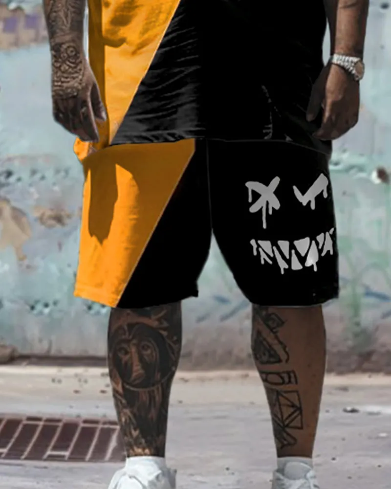 Printed Men's Plus Size Simple Color Matching Smiley Face Pattern Printed T-shirt Shorts Suit sold by Biggmans product image thumbnail 3
