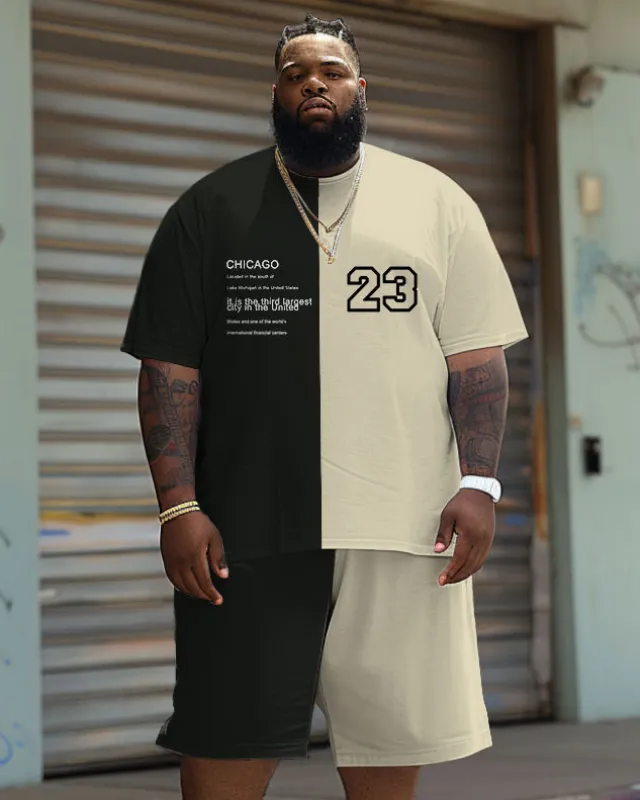 Men's Plus Size Street Casual Color Matching Digital Print T-Shirt Shorts Suit sold by Biggmans