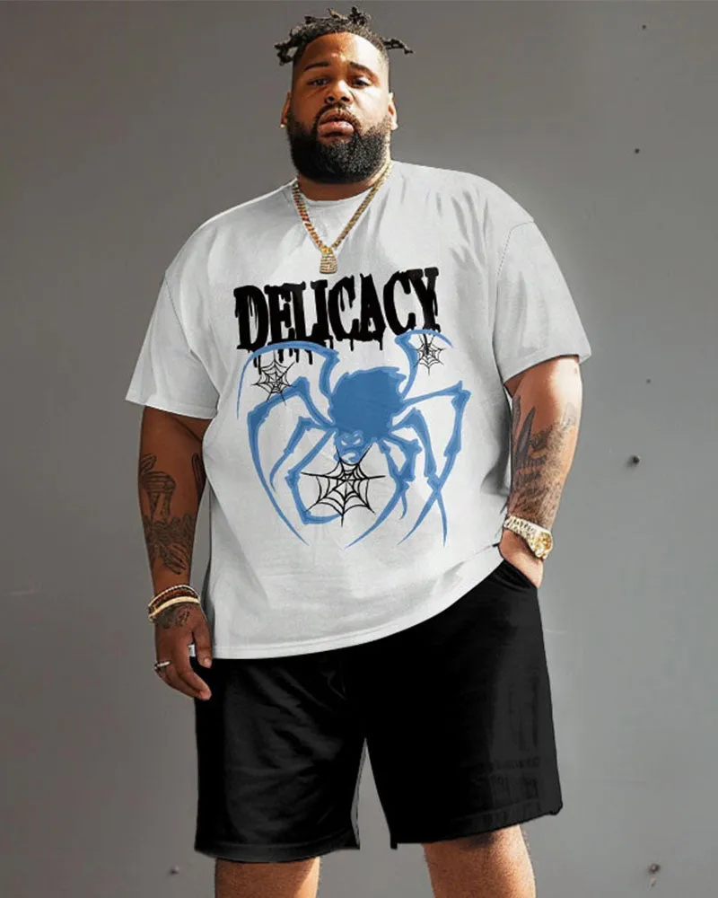 Men's Plus Size Street Casual Graffiti Spider Letter Print T-Shirt Shorts Suit sold by Biggmans