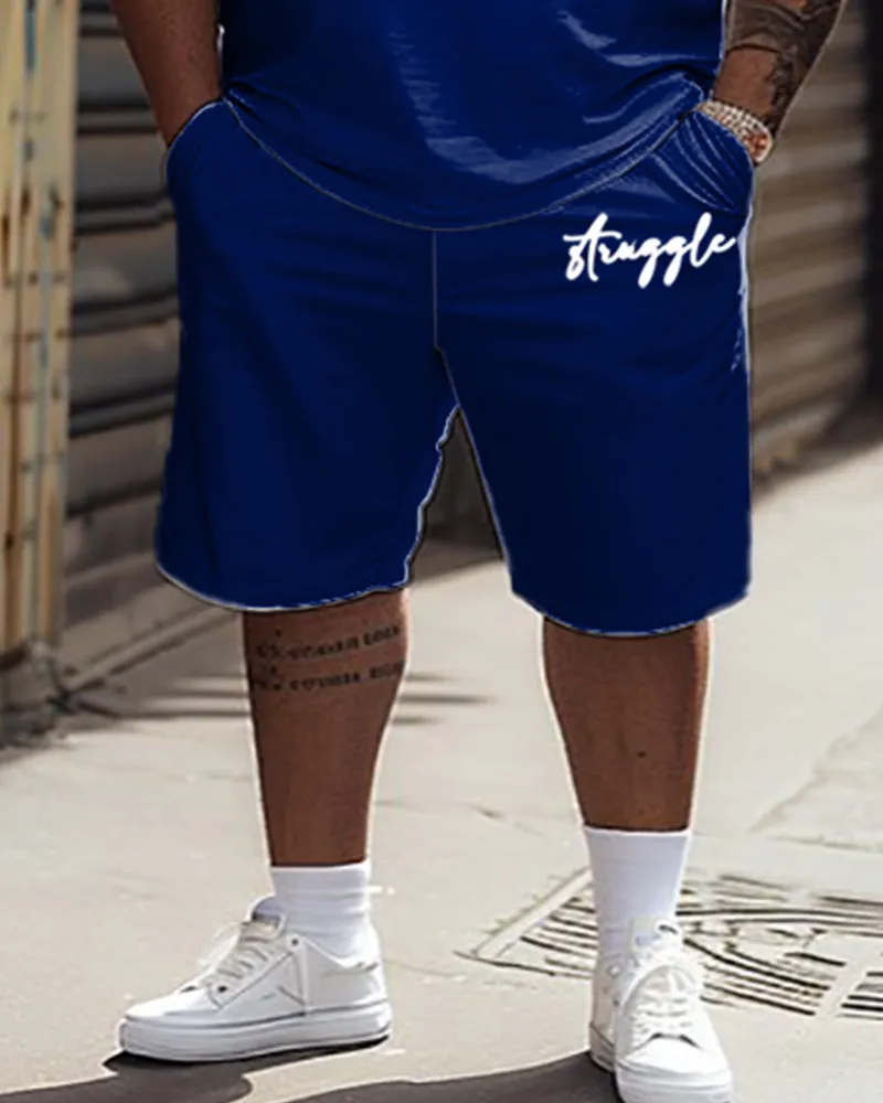 Men's Plus Size Casual Simple Plaid Patchwork Letter Printed T-shirt Shorts Suit sold by Biggmans product image thumbnail 3