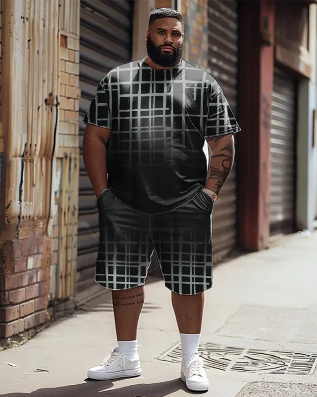 Men's Plus Size Gradient Line Print T-shirt Shorts Suit sold by Biggmans