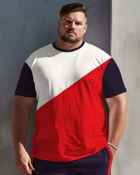 Men's Plus Size Casual Simple Color-block Printed T-shirt Shorts Suit sold by Biggmans product image thumbnail 2