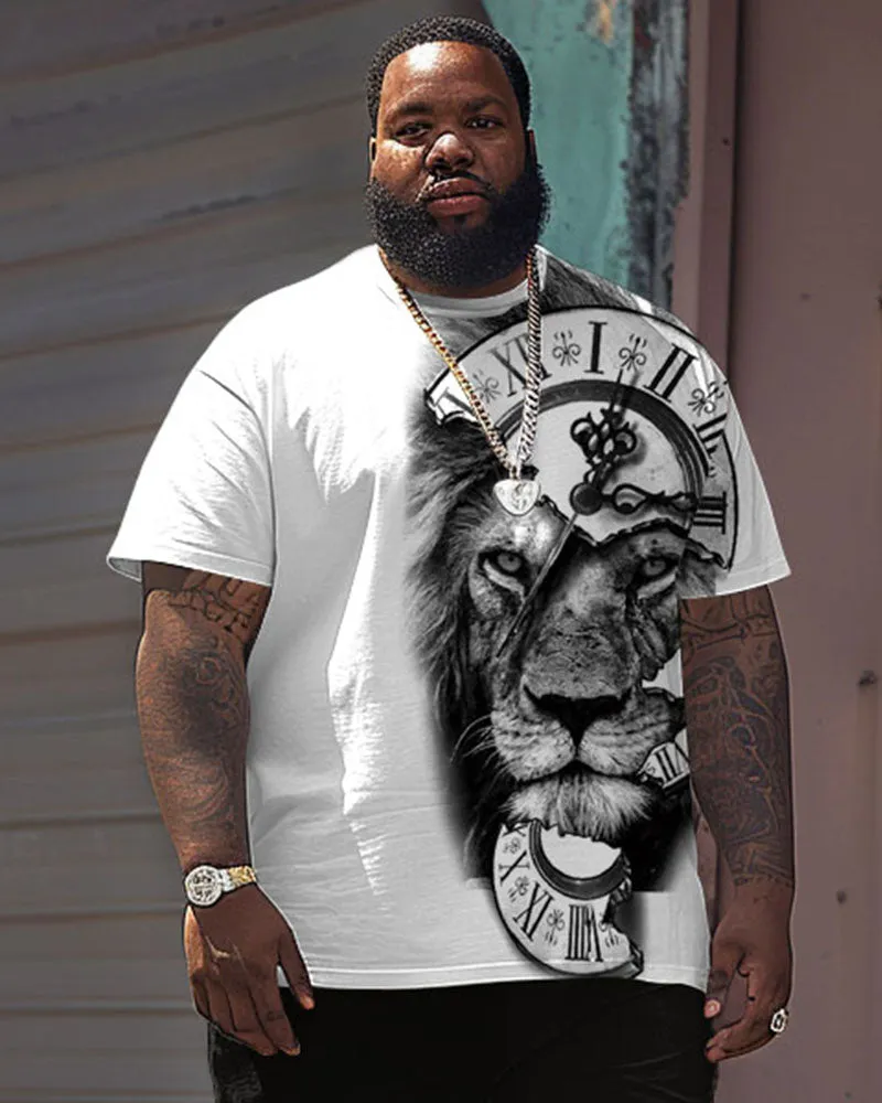 Men's Plus Size Street Casual Clock Lion Print T-Shirt Shorts Suit sold by Biggmans product image thumbnail 2