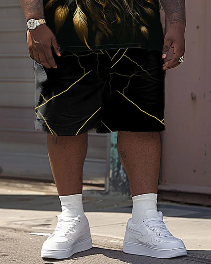 Men's Plus Size Street Casual Golden Painting Lion Print T-Shirt Shorts Suit sold by Biggmans product image thumbnail 3