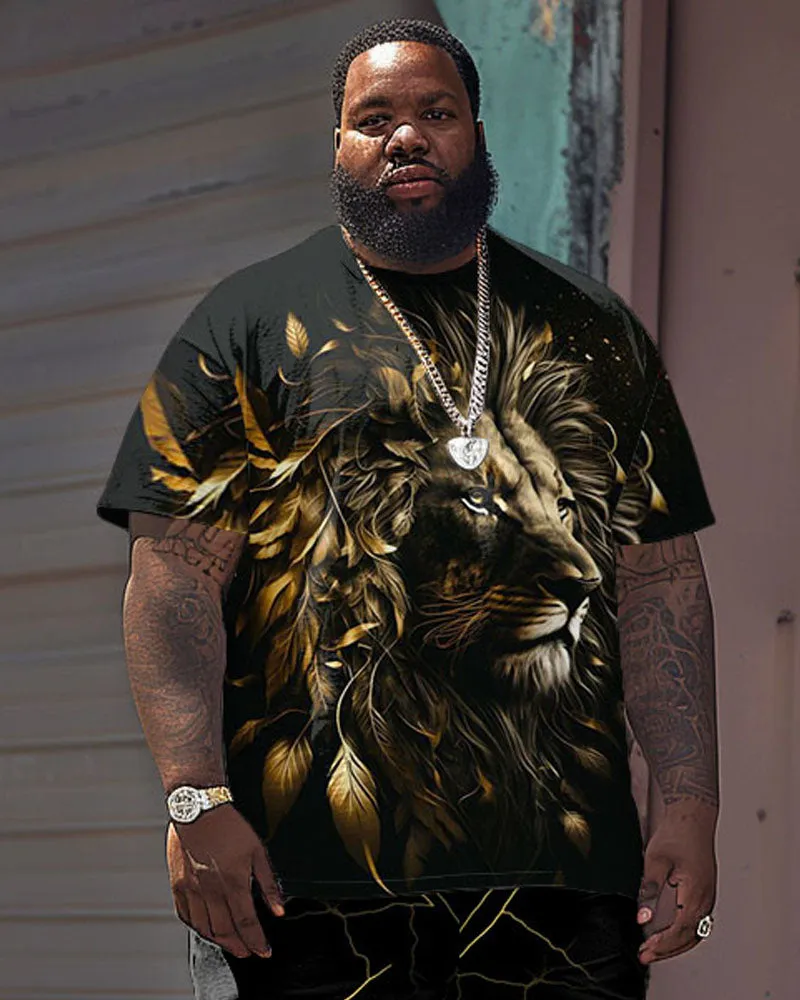 Men's Plus Size Street Casual Golden Painting Lion Print T-Shirt Shorts Suit sold by Biggmans product image thumbnail 2