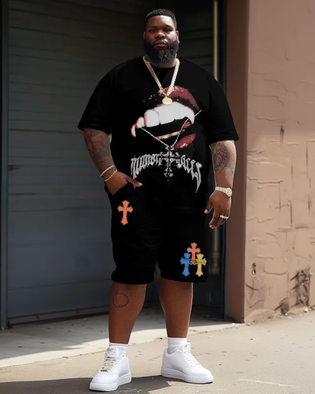 Men's Plus Size Rock Mouth Cross T-Shirt Shorts Suit sold by Biggmans