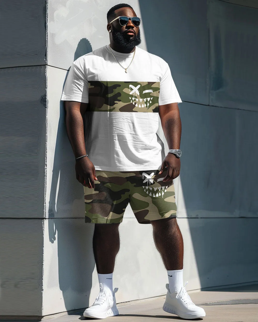 Men's Plus Size Camouflage Face Print T-Shirt Shorts Suit sold by Biggmans