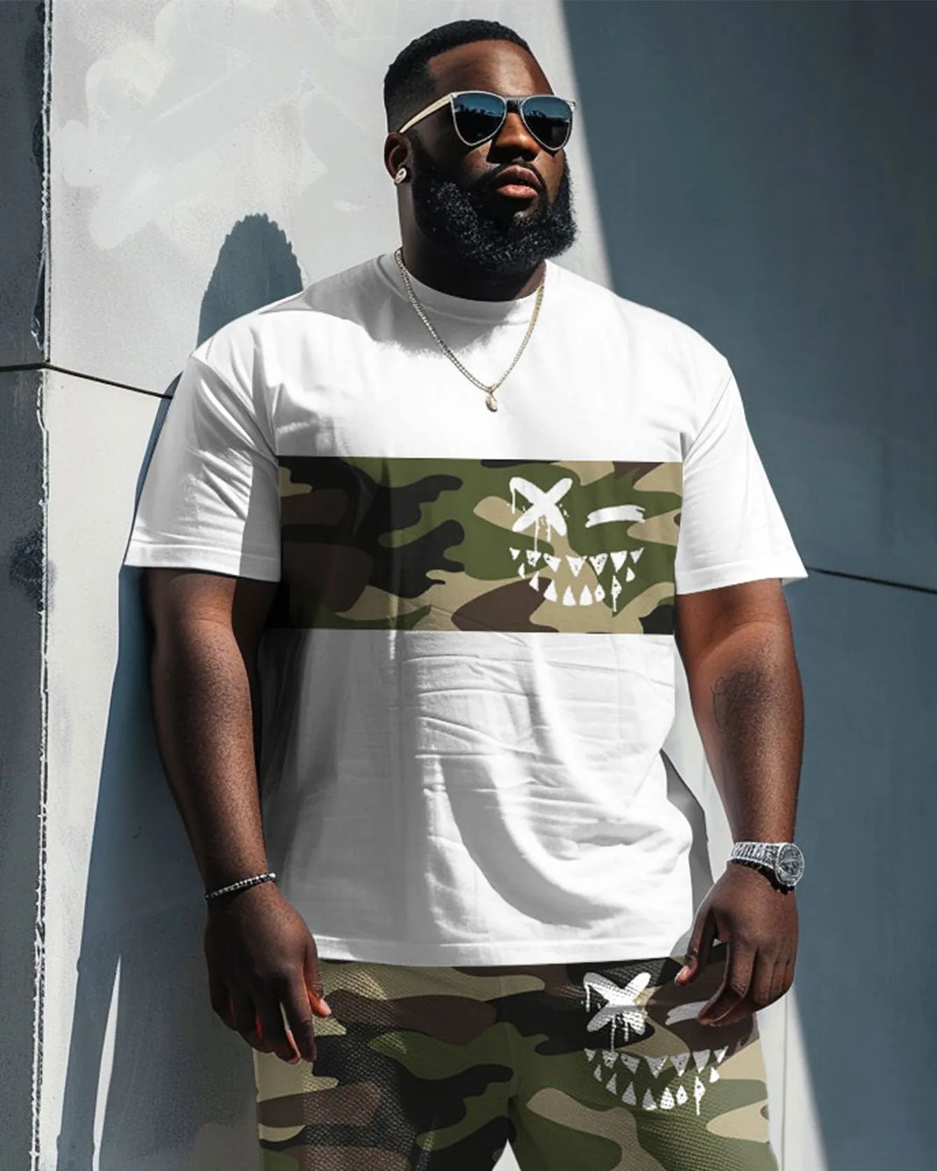 Men's Plus Size Camouflage Face Print T-Shirt Shorts Suit sold by Biggmans product image thumbnail 2