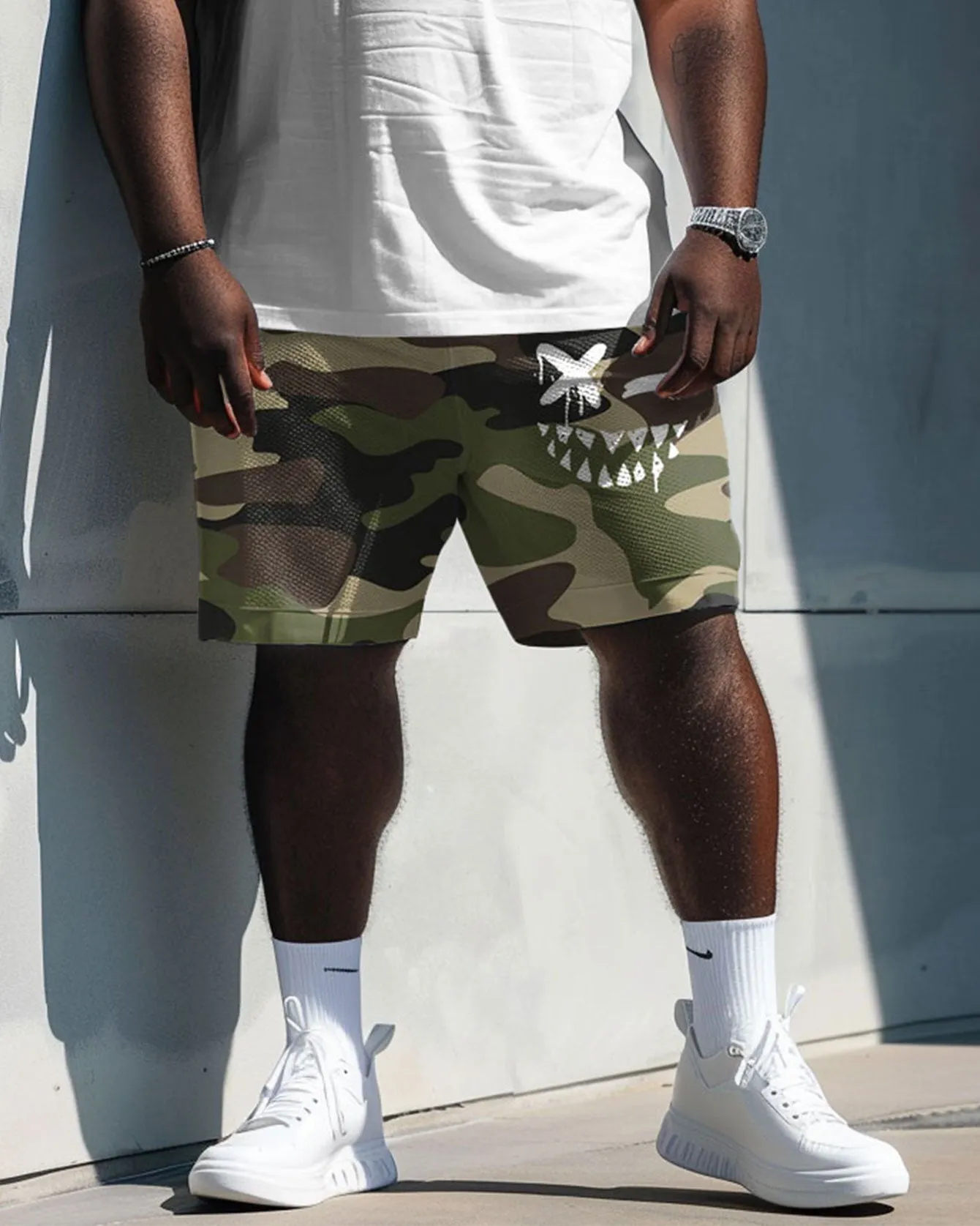 Men's Plus Size Camouflage Face Print T-Shirt Shorts Suit sold by Biggmans product image thumbnail 3