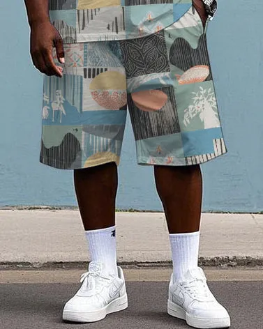 Men's Big Size Funny Splicing Plaid Print Hawaiian Short Sleeve T-Shirt and Shorts Set sold by Biggmans product image thumbnail 3