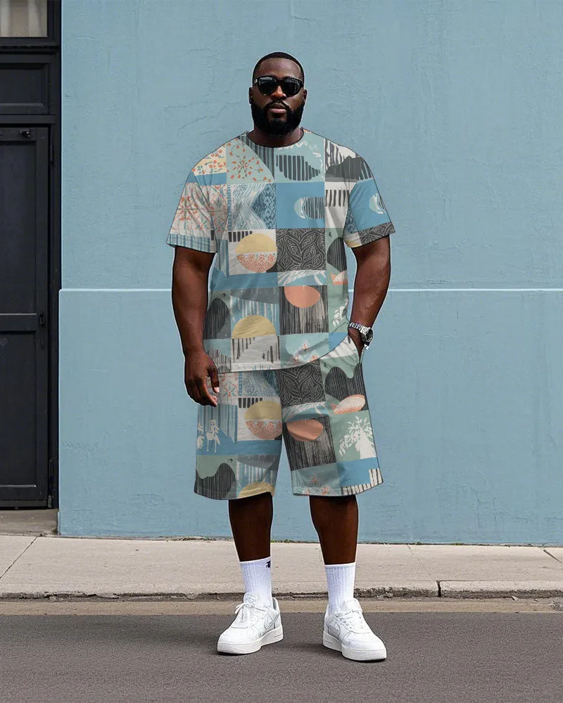 Men's Big Size Funny Splicing Plaid Print Hawaiian Short Sleeve T-Shirt and Shorts Set sold by Biggmans