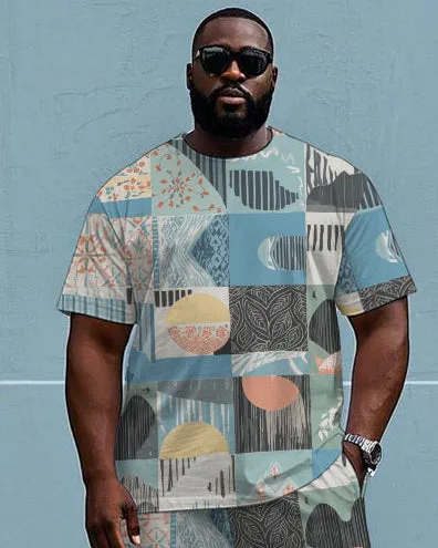 Men's Big Size Funny Splicing Plaid Print Hawaiian Short Sleeve T-Shirt and Shorts Set sold by Biggmans product image thumbnail 2