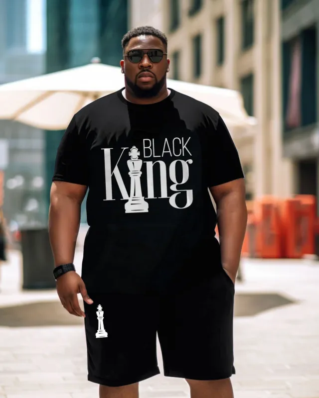 Men's Plus Size Black King Print Short Sleeve T-Shirt Shorts Suit sold by Biggmans
