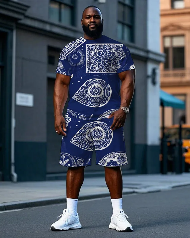 Men's Big and Tall Vintage Paisley Pattern Printed Casual Short Sleeve T-Shirt and Shorts Set sold by Biggmans