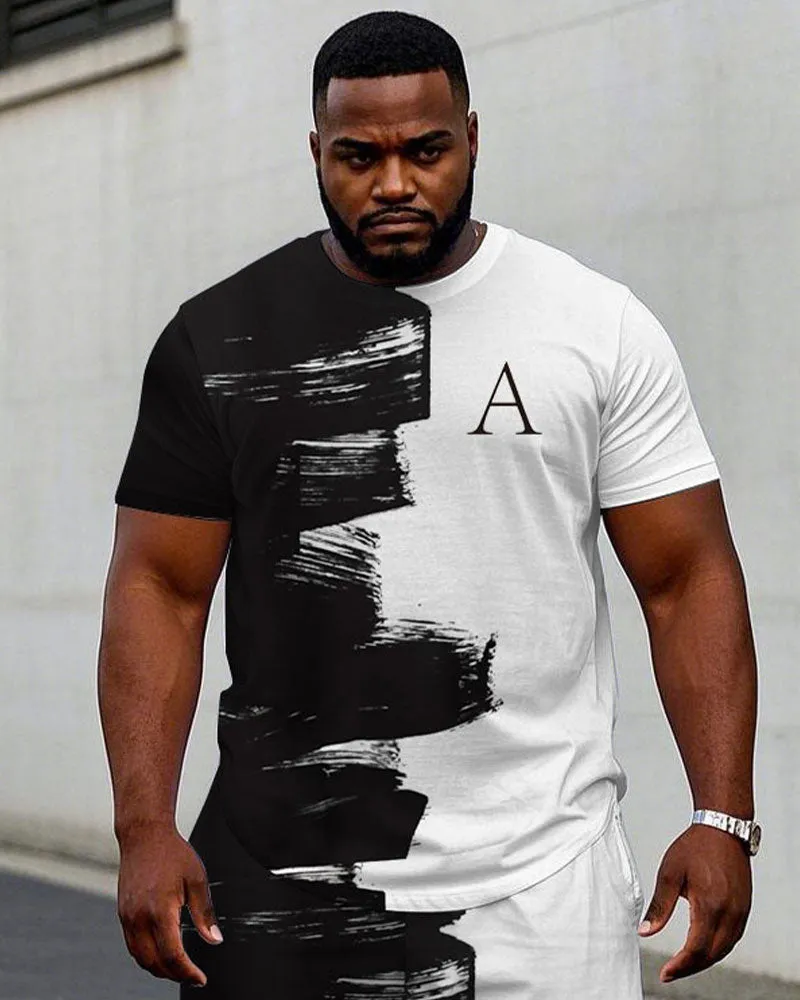 Men's Plus Size Street Fashion Brush Chest Letter Print Short Sleeve T-Shirt Shorts Suit sold by Biggmans product image thumbnail 2
