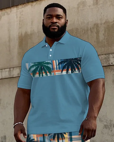 Big Men's Hawaiian Coconut Tree Geometric Pattern Printed Short Sleeve Polo Shirt Shorts Set sold by Biggmans product image thumbnail 2
