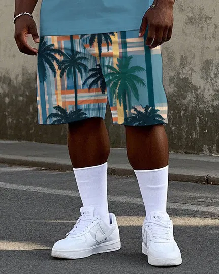 Big Men's Hawaiian Coconut Tree Geometric Pattern Printed Short Sleeve Polo Shirt Shorts Set sold by Biggmans product image thumbnail 3