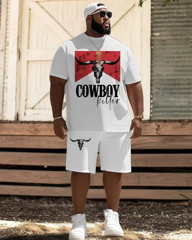 Men's Plus Size Western Cowboy Killer Short Sleeve T-Shirt Shorts Suit sold by Biggmans