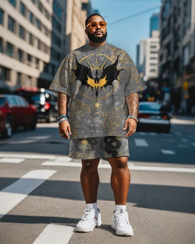 Men's Plus Size Dragon-rider Viking Print Short Sleeve T-Shirt Shorts Suit sold by Biggmans