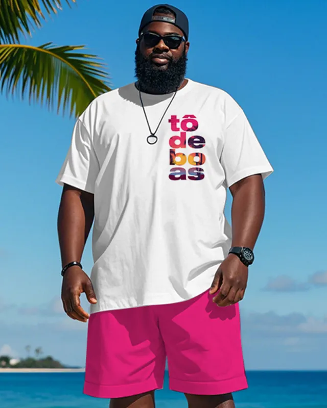 Men's Plus Size Hawaiian Gradient Letter Print Short Sleeve T-shirt Shorts Suit sold by Biggmans