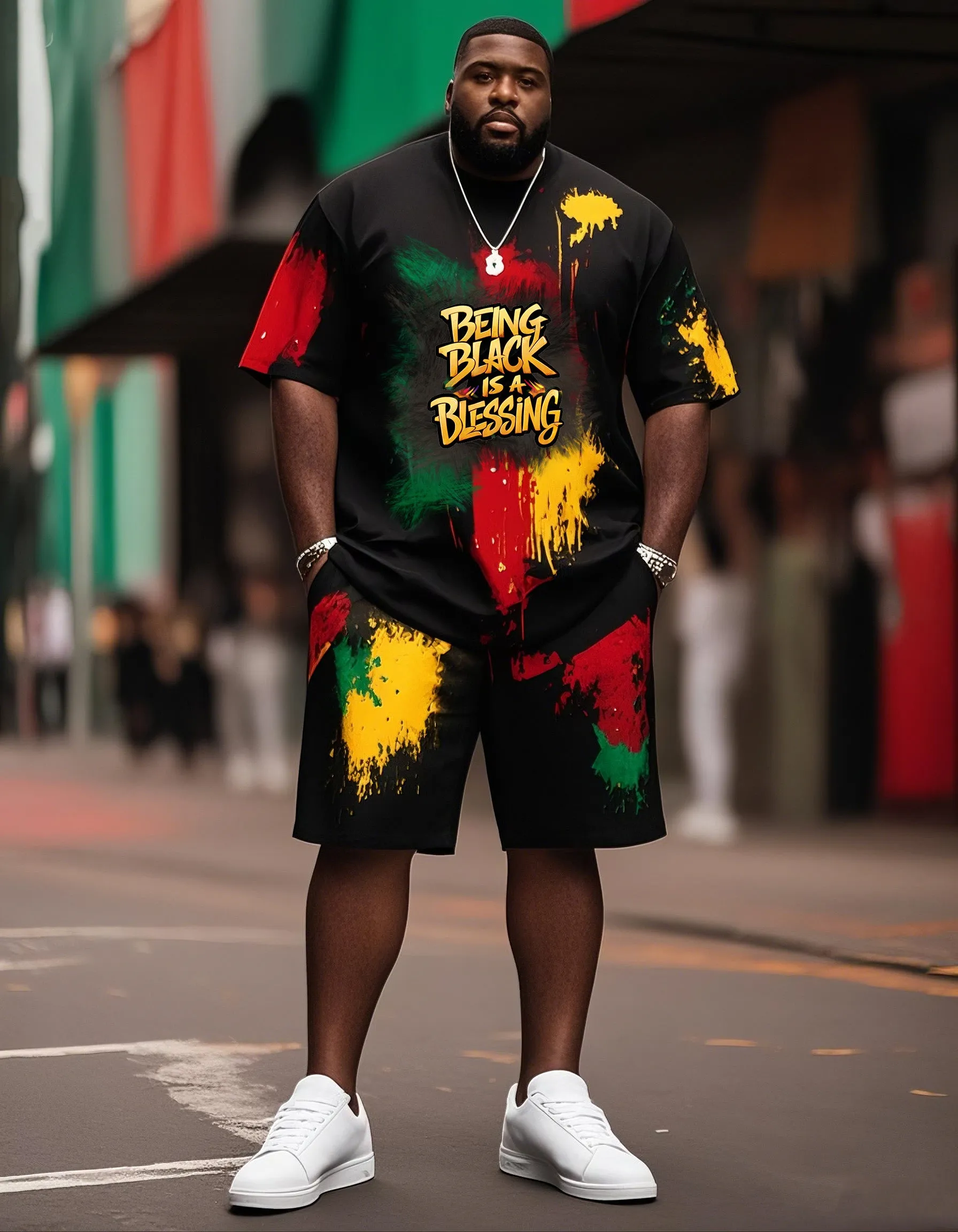 Plus Size Boys Black History Graffiti Style English Print T-Shirt Shorts Suit sold by Biggmans