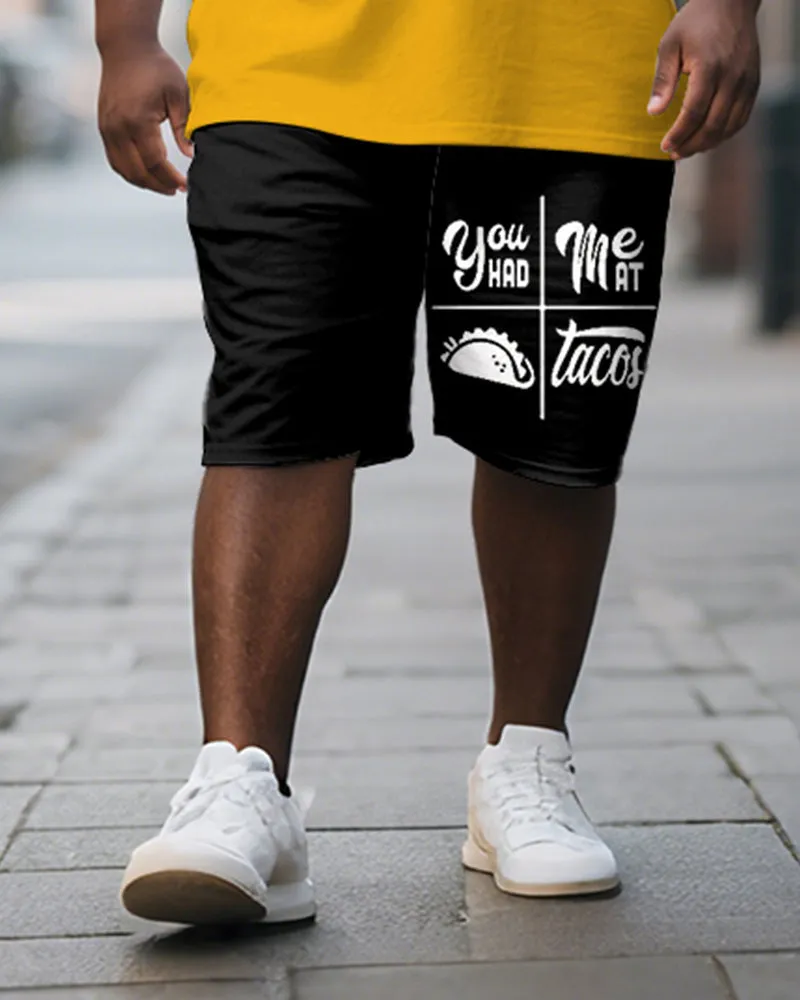 Men's Plus Size Yellow You Had Meat Tacos Alphabet Print Short Sleeve T-Shirt Shorts Suit sold by Biggmans product image thumbnail 3