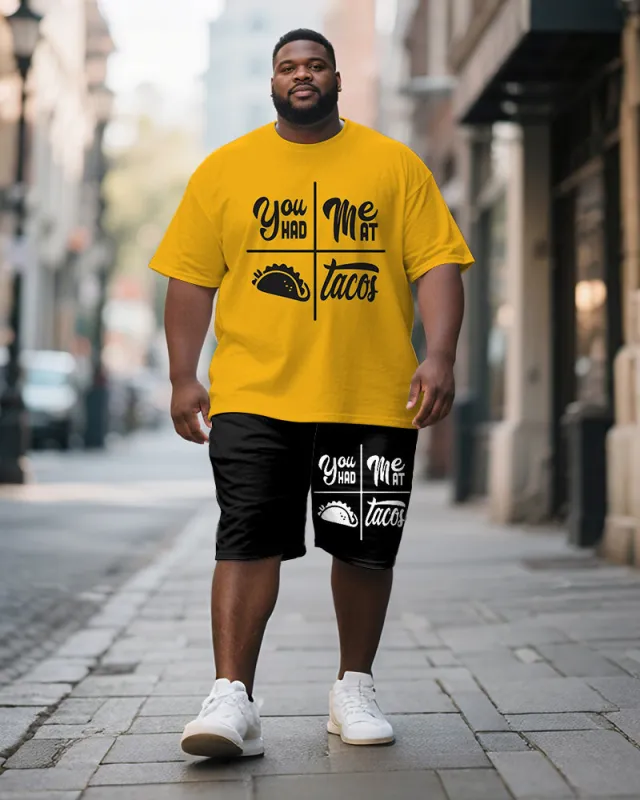 Men's Plus Size Yellow You Had Meat Tacos Alphabet Print Short Sleeve T-Shirt Shorts Suit sold by Biggmans