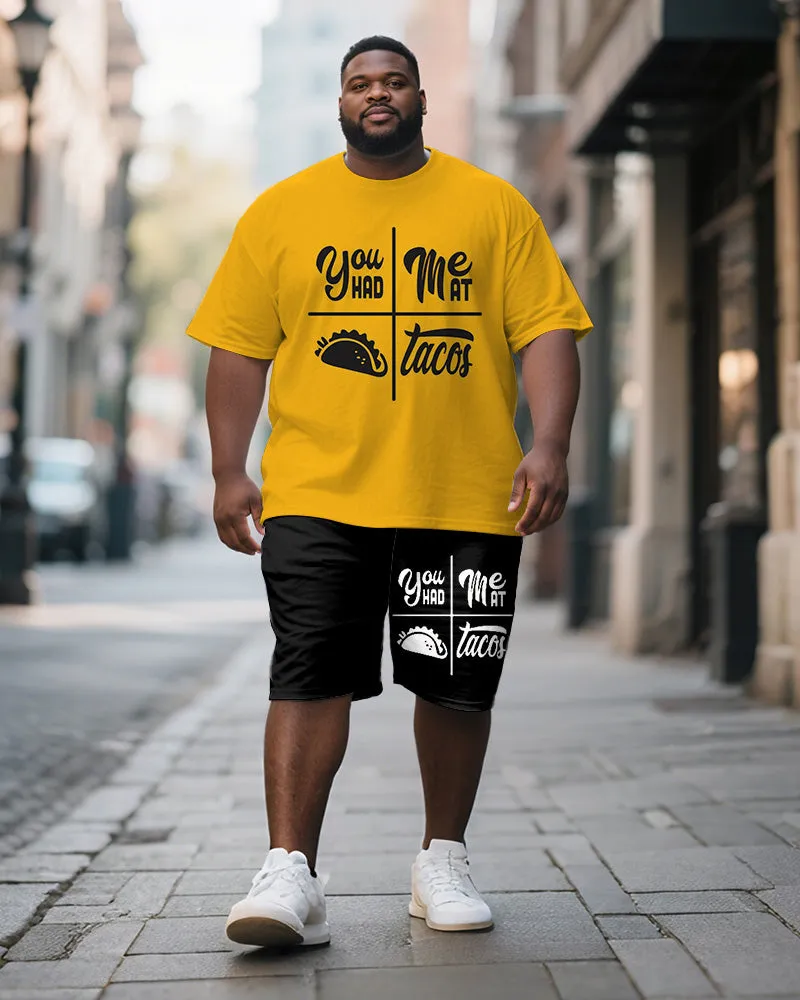 Men's Plus Size Yellow You Had Meat Tacos Alphabet Print Short Sleeve T-Shirt Shorts Suit sold by Biggmans