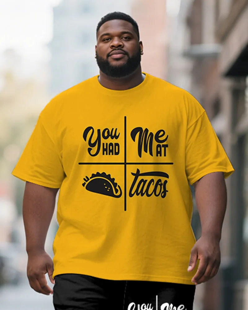 Men's Plus Size Yellow You Had Meat Tacos Alphabet Print Short Sleeve T-Shirt Shorts Suit sold by Biggmans product image thumbnail 2