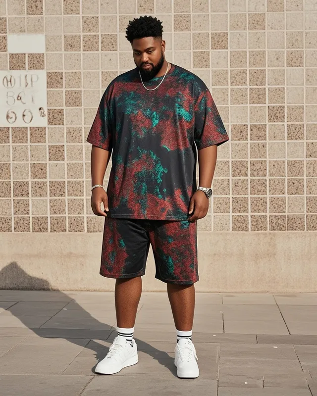 Plus Size Men's Vintage Distinctive Tie-Dye T-Shirt Shorts Suit sold by Biggmans