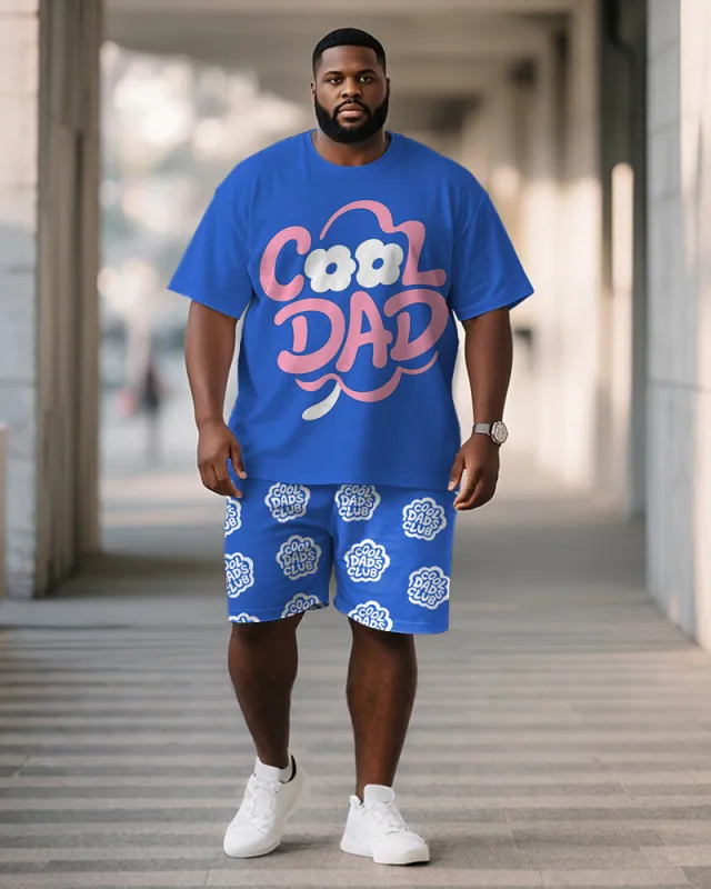 Men's Plus Size Father's Day Blue Cool Dad Text Print Short Sleeve T-Shirt Shorts Suit sold by Biggmans