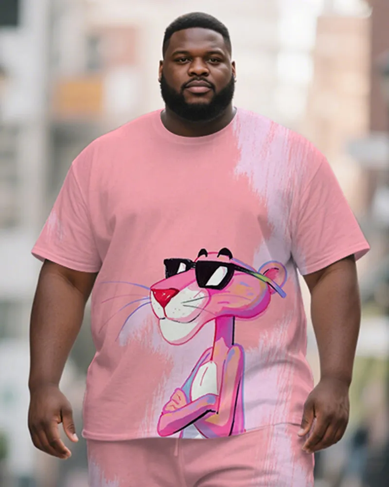 Men's Plus Size Pink Graffiti Sunglasses Cartoon Print Short Sleeve T-Shirt Shorts Suit sold by Biggmans product image thumbnail 2