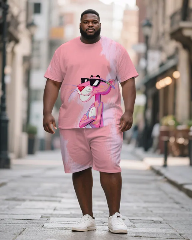 Men's Plus Size Pink Graffiti Sunglasses Cartoon Print Short Sleeve T-Shirt Shorts Suit sold by Biggmans