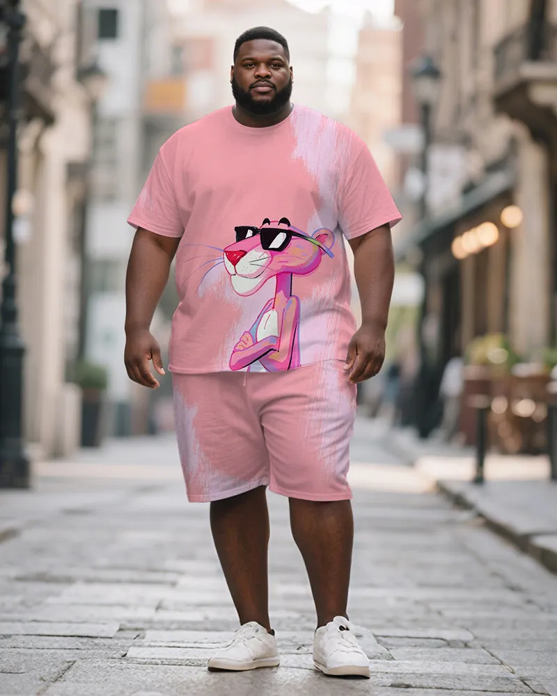 Men's Plus Size Pink Graffiti Sunglasses Cartoon Print Short Sleeve T-Shirt Shorts Suit sold by Biggmans