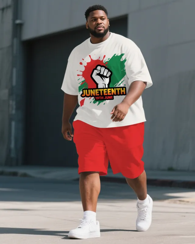 Men's Juneteenth Theme Splash Ink Style Fist Printed Big & Tall Short Sleeve T-Shirt & Shorts Set sold by Biggmans