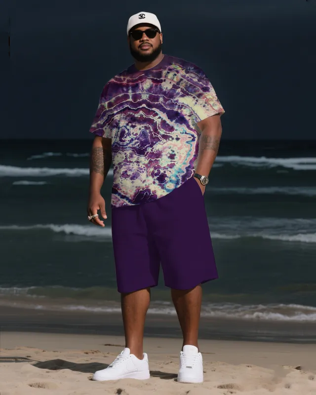 Men's Plus Size Tie-dye Reverse-dye Crystal Hole Round Neck T-shirt Shorts Suit sold by Biggmans