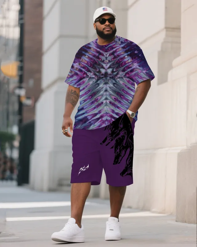 Men's Plus Size Tie Dye Black Ice Diamond Crewneck T-shirt Shorts Suit sold by Biggmans