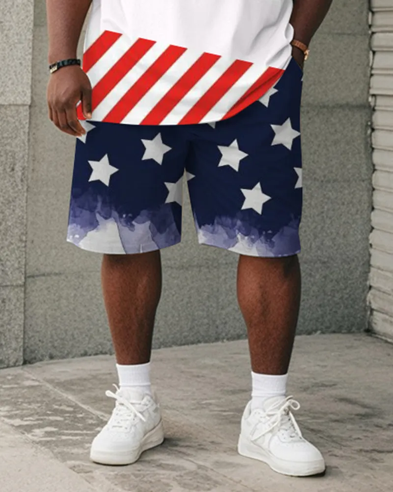 Men's Plus Size Independence Day Star Stripe Print Round Neck Short Sleeve T-Shirt Shorts Suit sold by Biggmans product image thumbnail 3