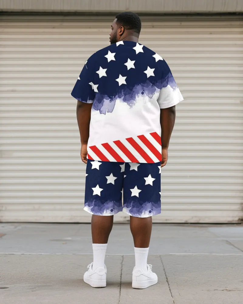 Men's Plus Size Independence Day Star Stripe Print Round Neck Short Sleeve T-Shirt Shorts Suit sold by Biggmans product image thumbnail 4