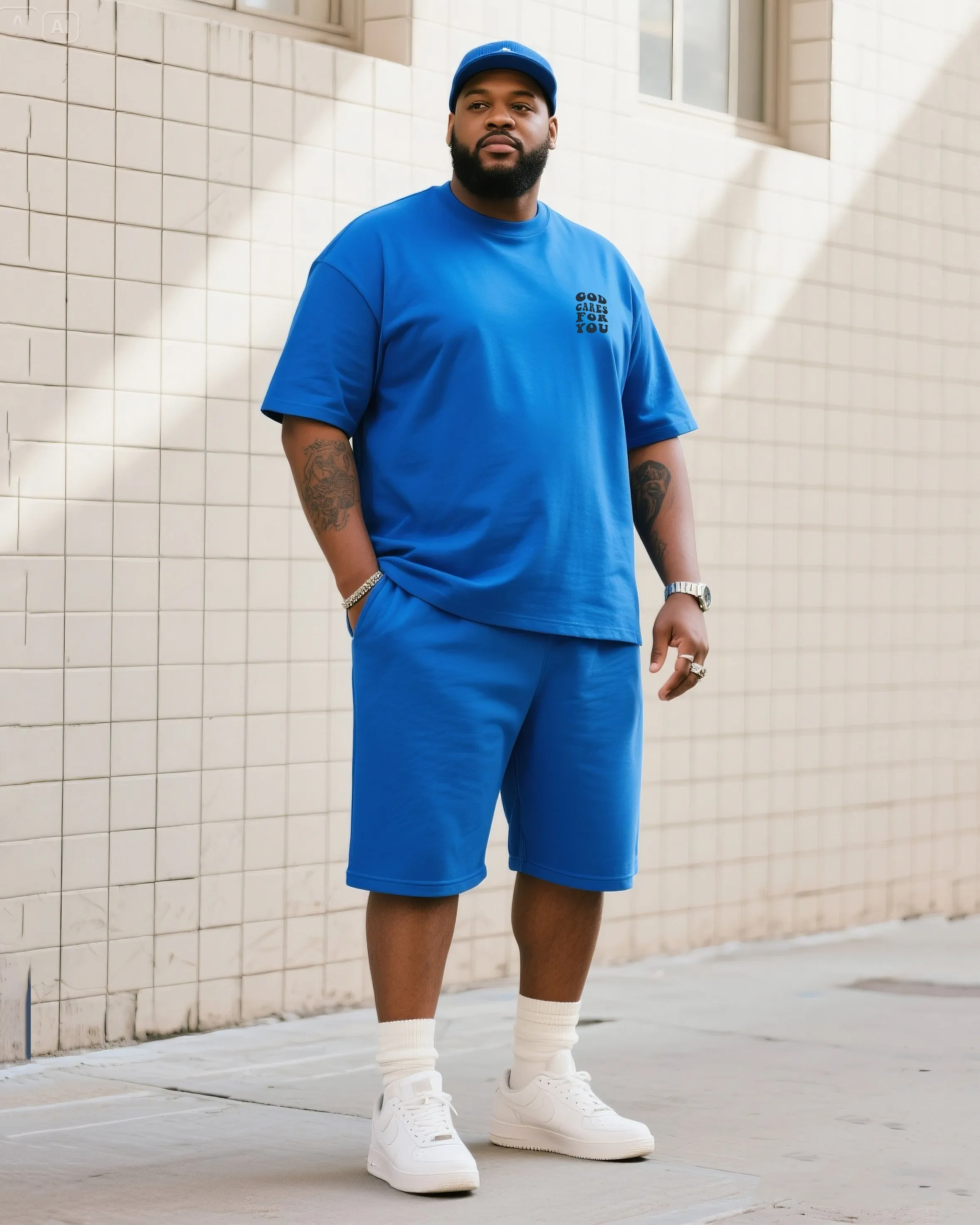 Big Man's Daily Leisure Faith Micro-standard Small Design Printed Short Sleeve T-shirt Shorts Suit sold by Biggmans